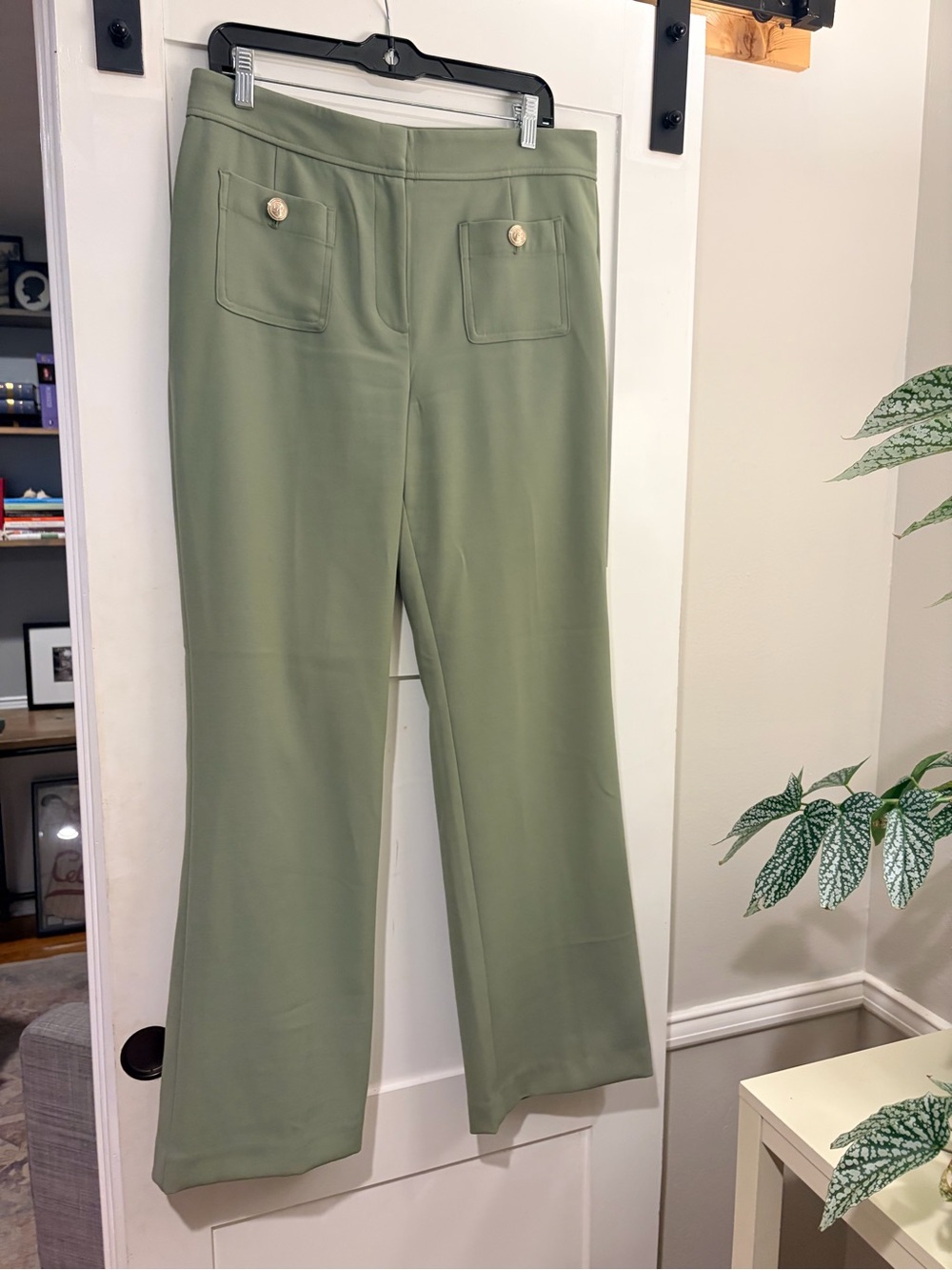 Ann Taylor Olive Wide-Leg Pants with Front Patch Pockets